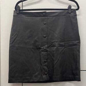 Classic Black Button-Up Faux Leather Skirt